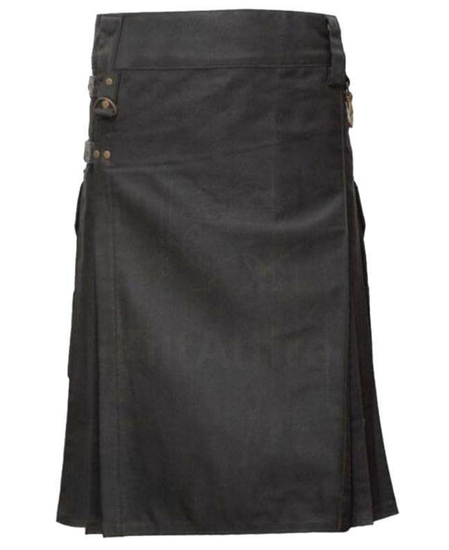 Black 4 Leather Closing Straps Utility Kilt