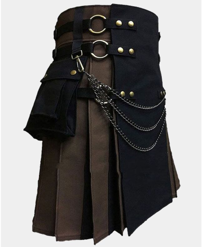 Black And Brown Canvas Cargo Hybrid Kilts