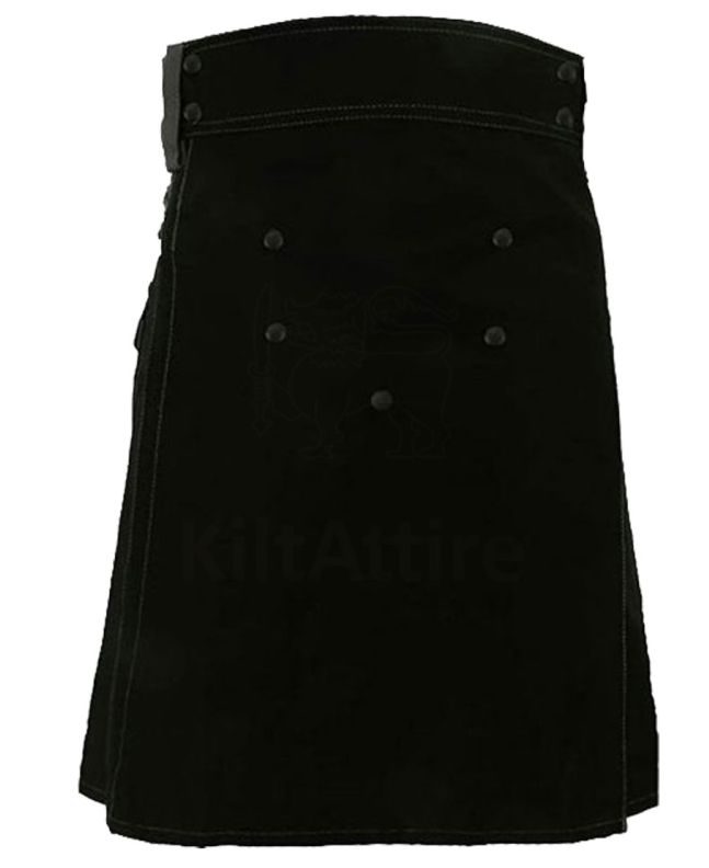 Black Deluxe Modern Kilt And Gray Straps Style With Gray Cargo Pocket 