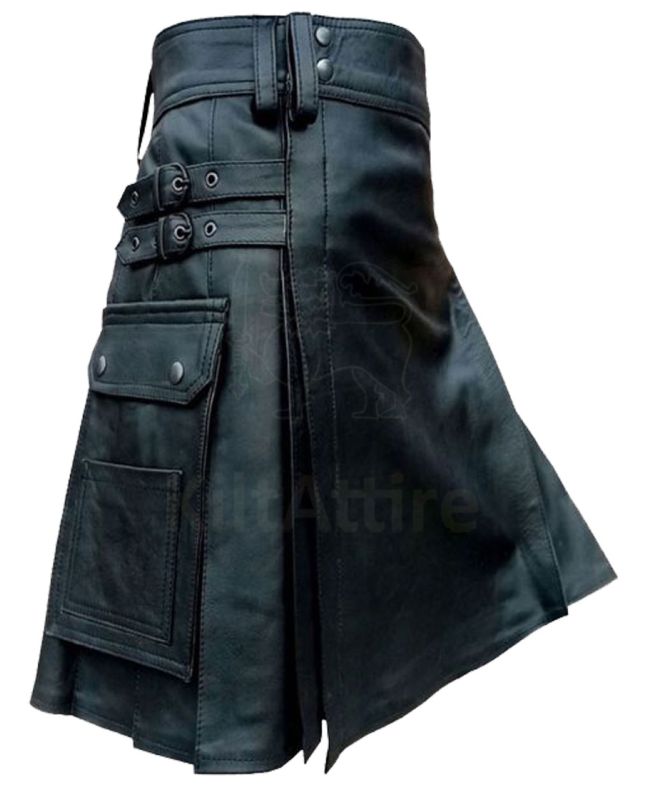 Black Fashion Leather Kilt