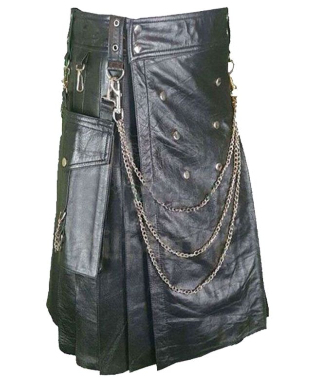 Black Gothic Leather Kilt 