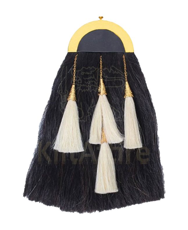 Black Horse Hair Sporran with White Tassels 