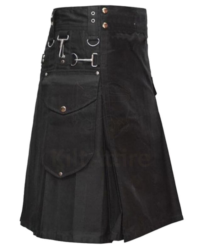 Black Modern Utility Kilt for Men Side