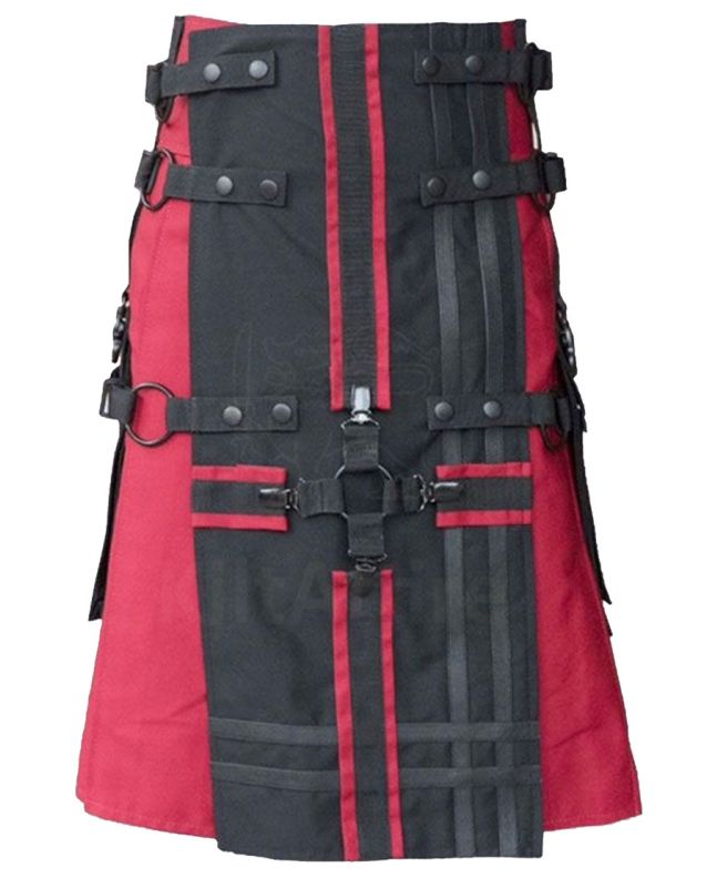 Black & Red Deluxe Hybrid Utility Kilt Front