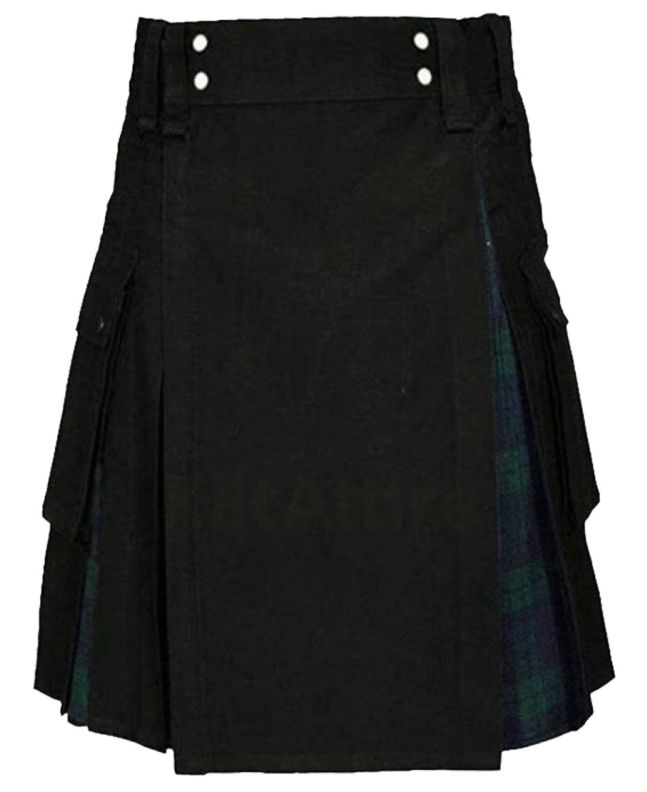 Black Watch Tartan With Black Hybrid Kilt