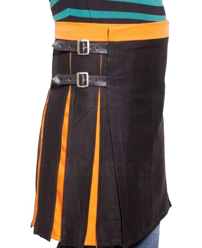 Box Pleated Modern Black and Orange Two Kilt 
