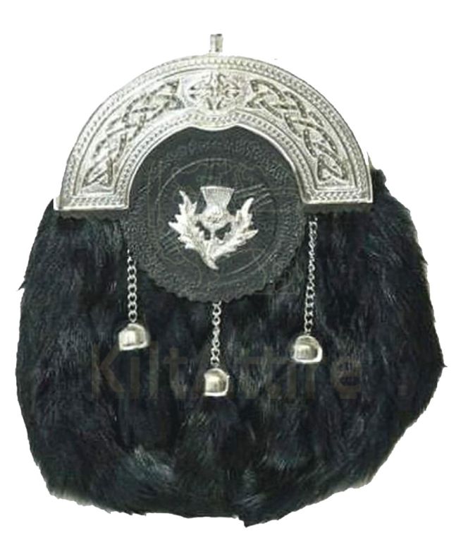 Chrome Celtic Thistle Rabbit Fur Sporran 