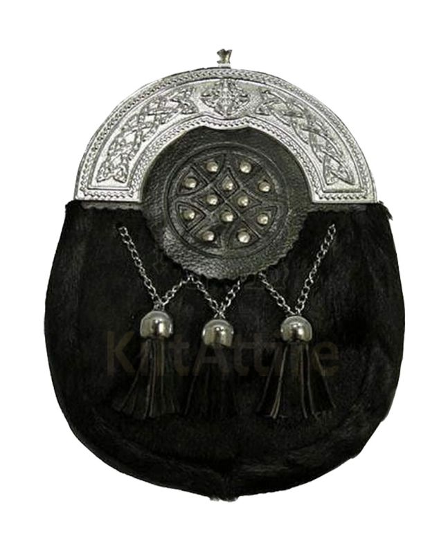 Chrome Plain Celtic Studded Dress Sporran 