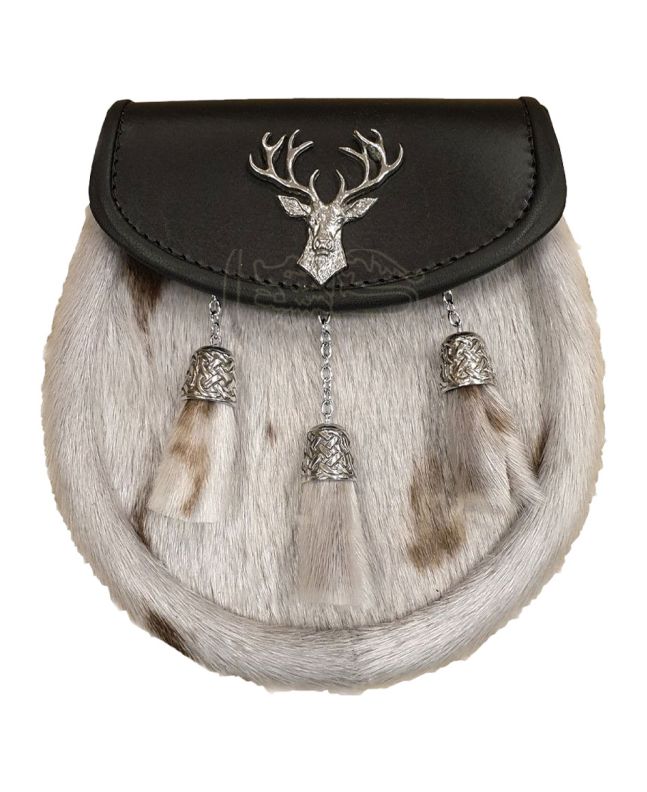 Cow Skin Scottish Sporran With Deer Badge 