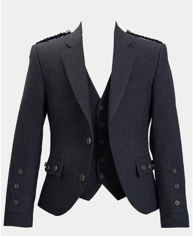 Crail Charcoal Tweed Klashich Kilt Jacket with Vest