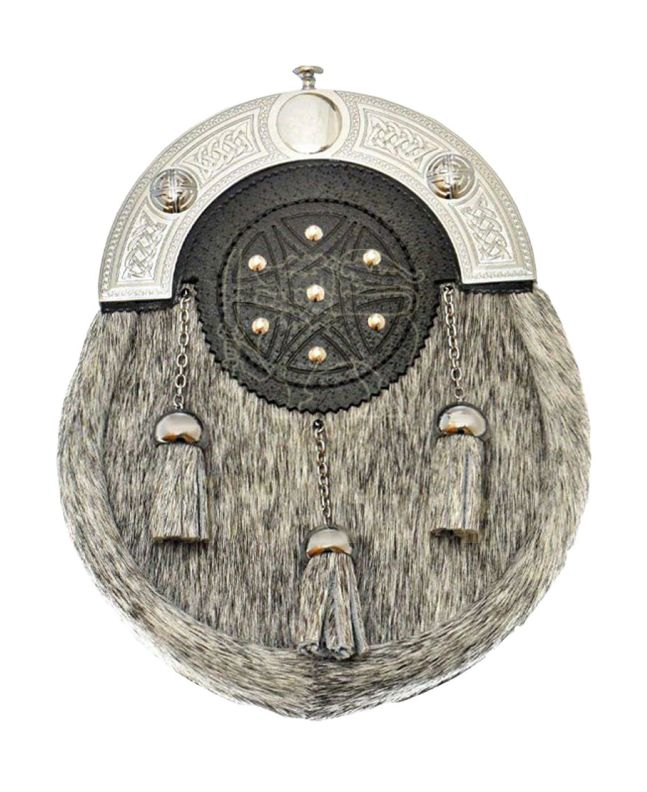 Grey Bovine Studded Button Full Dress Sporran 