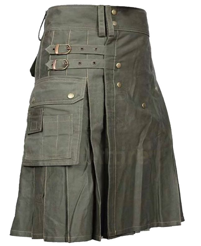 Heavy Cotton Olive Green Classic Utility Kilt 
