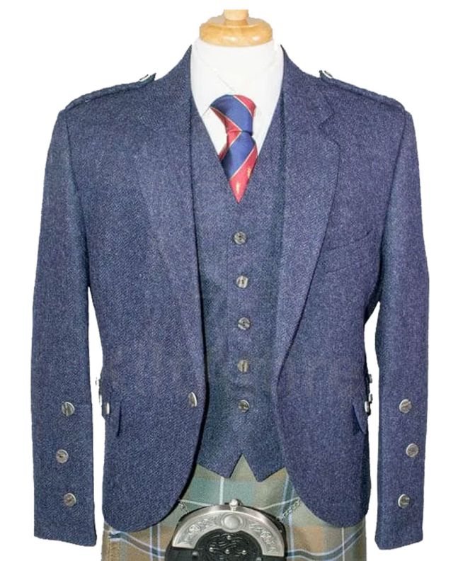 Lomond Blue Tweed Kilt Jacket and Waistcoat