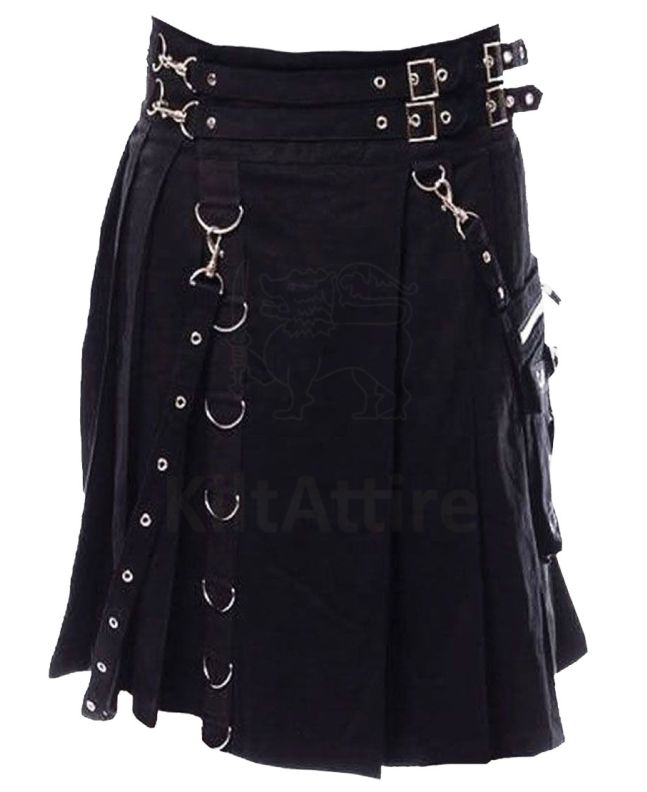 Modern Black Punk Utility Kilt