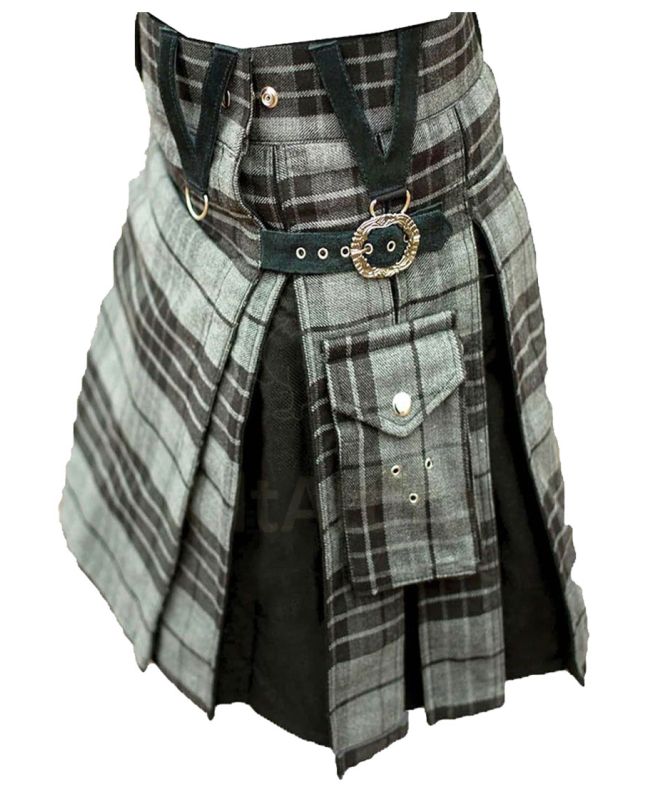Modern Grey Box Pleated Hybrid Kilt 