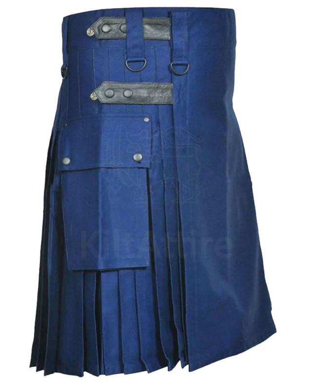 Navy Blue Cotton Utility Kilt
