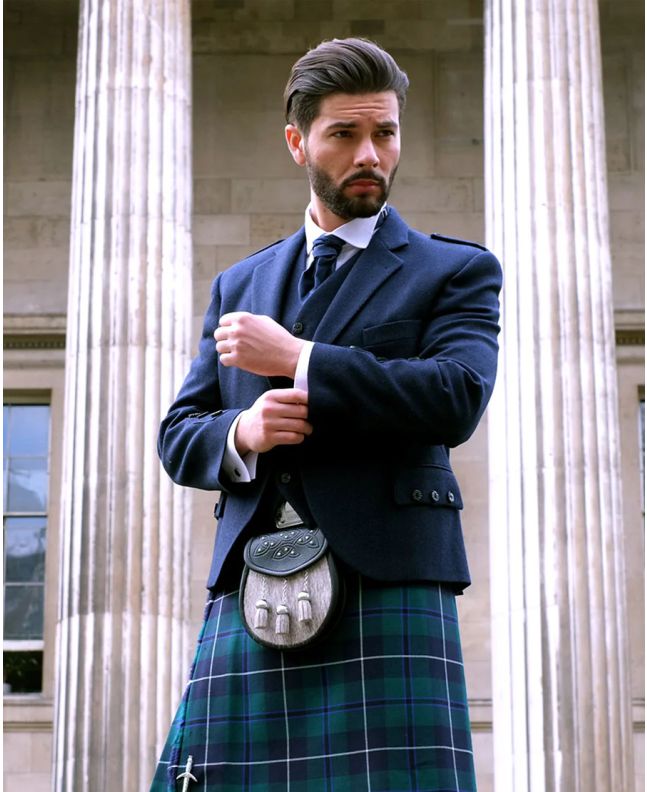 Navy Blue Tweed Kilt Jacket With Waistcoat