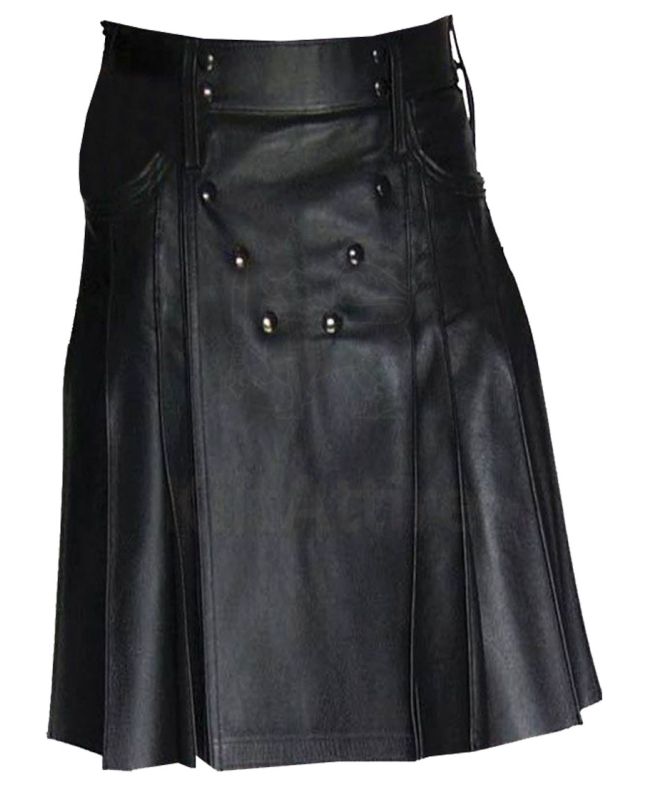 Real Leather Pleated Utility Kilt