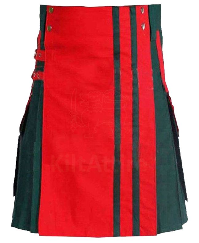 Red and Green Hybrid Kilt Front