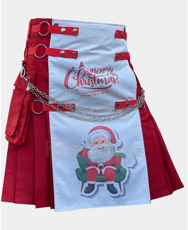 Red and White Santa Claus Merry Christmas Utility Kilt
