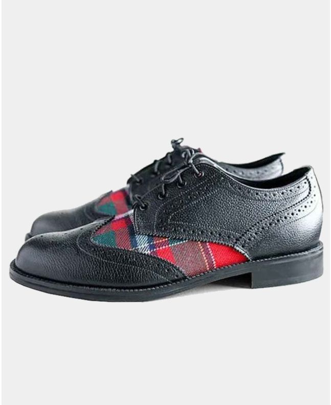 Scottish Black Leather Tartan Ghillie Brogue