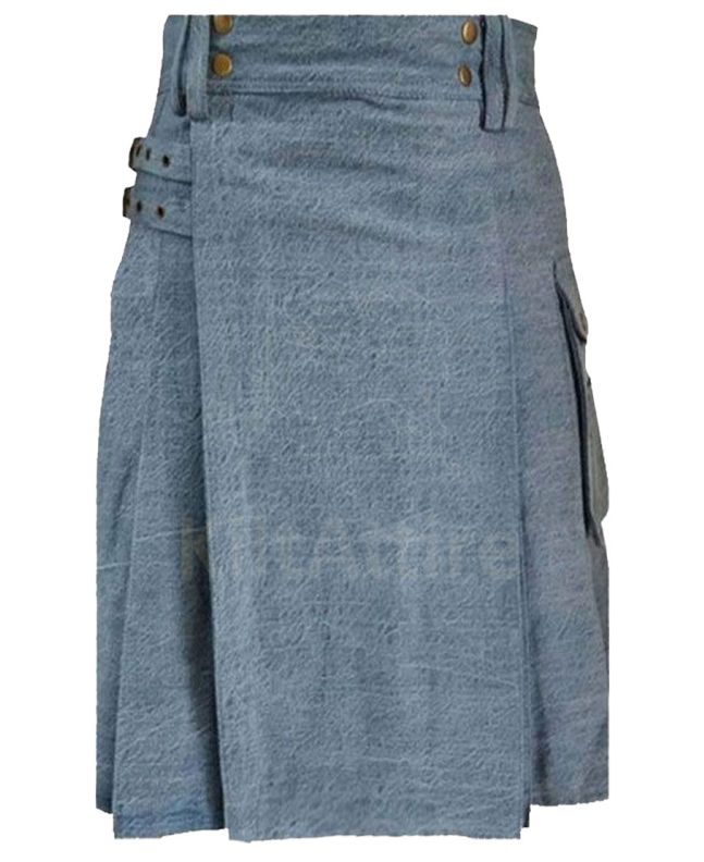 Sky Blue Denim Kilt Front