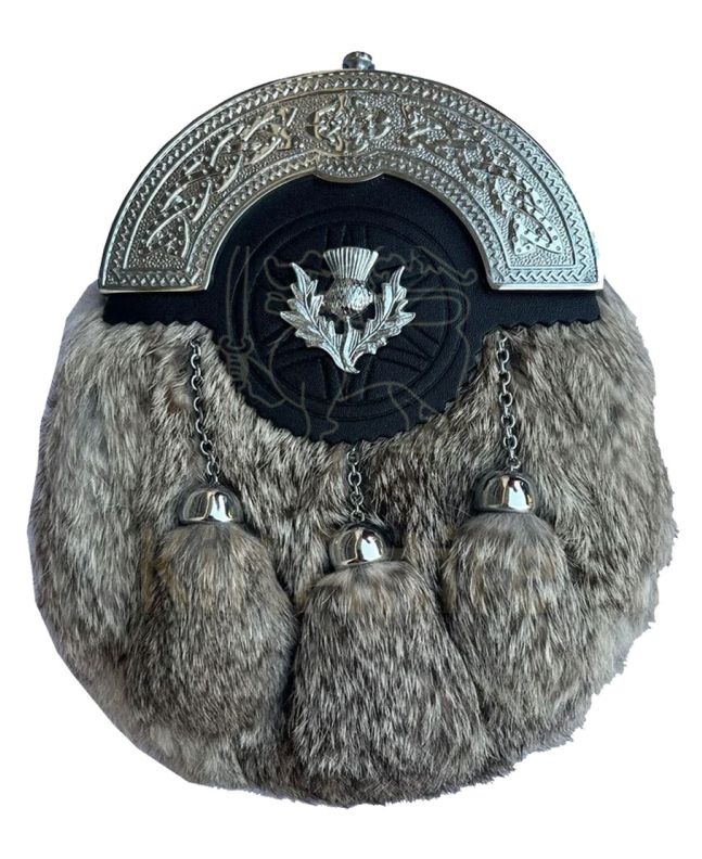 Thistle Badge Grey Rabbit Fur Sporran 