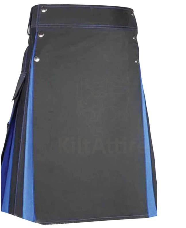 Traditional Black and Blue Hybrid Kilt Front