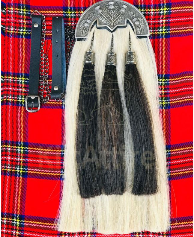 White Horse Hair Sporran With Black Tassels