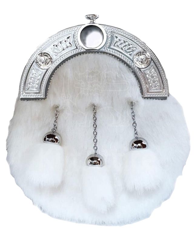 White Rabbit Fur Dress Sporran with Celtic Knot Cantle 