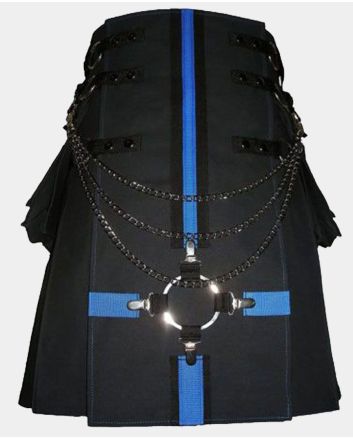 Black Cargo Utility Kilt With Interchangeable Apron