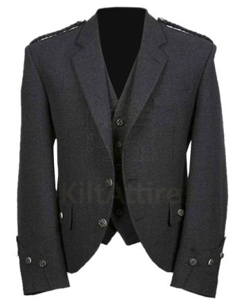 Traditional Black Charcoal Tweed Argyll Jacket With WaistCoat Sets