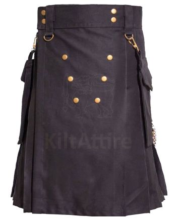 Black Deluxe Utility Kilt For Men
