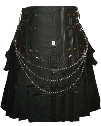 Black Fashion With Chain Utility Kilt