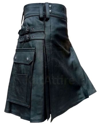 Black Fashion Leather Kilt