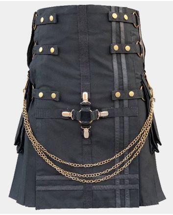 Black Fashion Utility Kilt With Chain