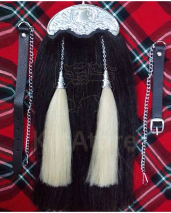Black Horse Hair Sporran With White Cantle