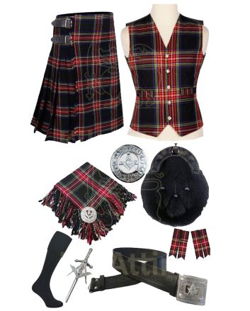 Black Stewart Tartan Kilt Package