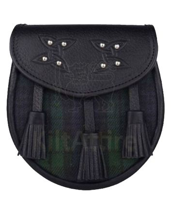Black Watch Tartan Sporran With Leather