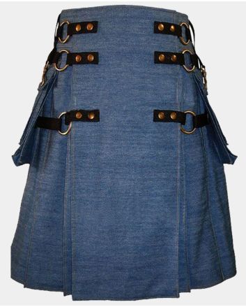 Blue Denim Cargo Fashion Utility Kilt