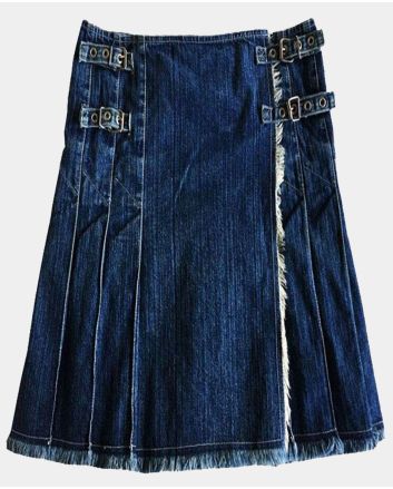 Blue Denim Pleated Kilt For Women