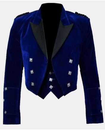 Blue Velvet Prince Charlie Jacket With Waistcoat