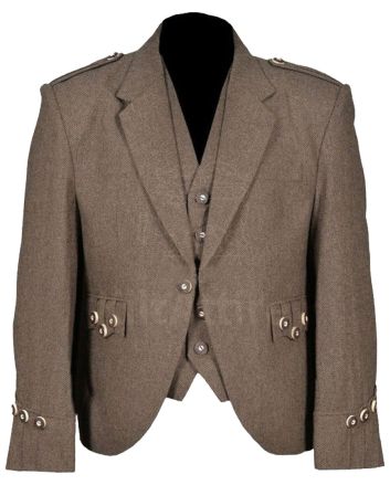 Brown Scottish Tweed Argyle Kilt Jacket With 5 Button Vest