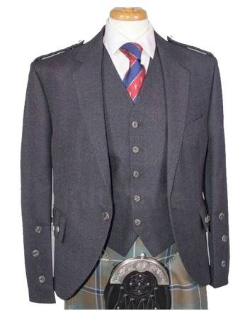 Charcoal Tweed Kilt Jacket & Vest in Braemar Style