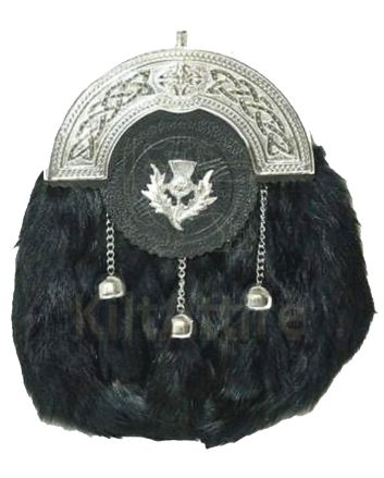 Chrome Celtic Thistle Rabbit Fur Sporran