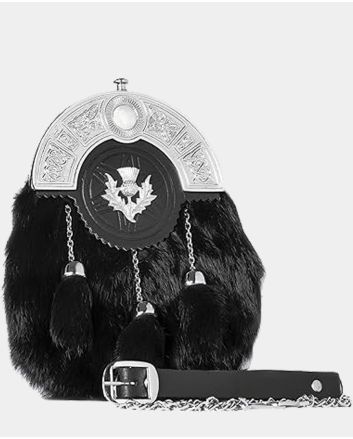Chrome Plain Celtic Thistle Targe Black Rabbit Sporran