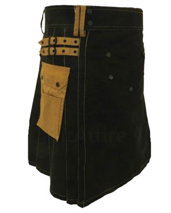 Contrast Stitched Black Hybrid Utility Kilt