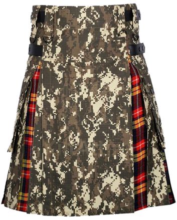 Digital Camo Buchanan Tartan Scottish Utility Cargo Hybrid Kilt