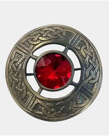 Fancy Red Stone Fly Plaid Brooch Antique