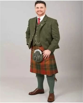 Forest Green Tweed Jacket Kilt Outfit For Men